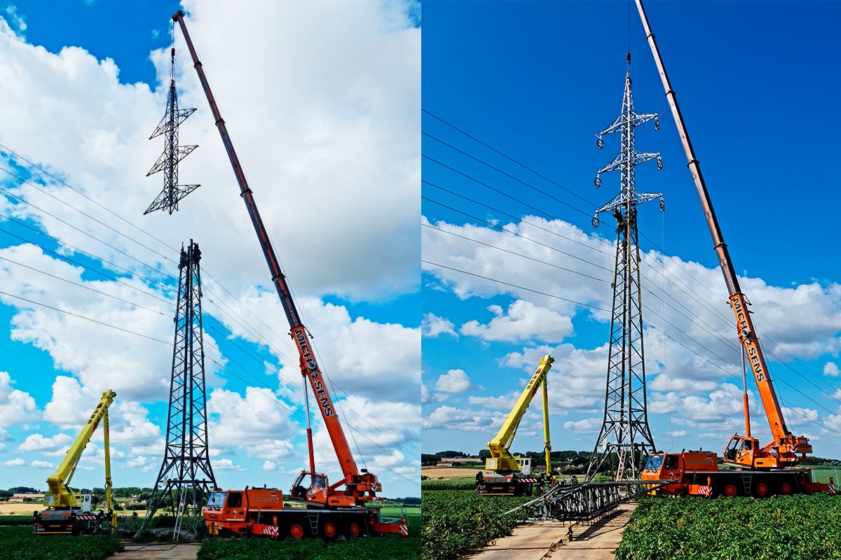 Imagen del desarrollo de los trabajos de renovación de línea de 150 kV Chiev - Gaura (Bélgica)